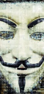 Guy Fawkes mask with digital elements on a dark background wallpaper.