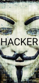 Anonymous hacker mask with digital code art, perfect for cyber enthusiasts.