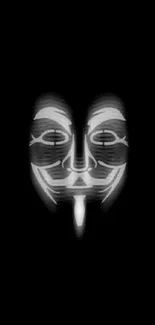 Dark Anonymous mask wallpaper with glowing design on black background.