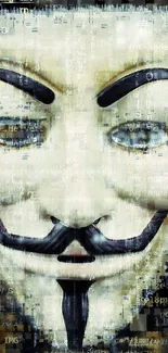 Digital wallpaper featuring an Anonymous mask with cyber effects.