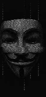 Digital artwork of Anonymous mask on a black background with text design.