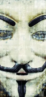 Anonymous mask digital wallpaper with tech theme.