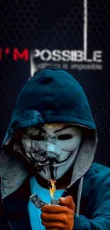 Anonymous figure wearing a mask, holding a flame, with 'I'M POSSIBLE' text in background.