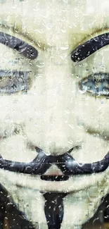 Anonymous mask with digital rain effect on a mobile wallpaper.