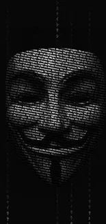 Grayscale Anonymous mask on black background wallpaper.