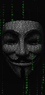 Digital mask with matrix code background on mobile wallpaper.