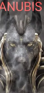 Anubis depicted in detailed gothic art style on a mobile wallpaper.