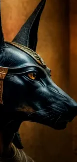 Anubis, the Egyptian god, in dark artistic depiction.