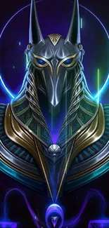 Mobile wallpaper featuring Anubis with blue and gold accents in detailed Egyptian art.