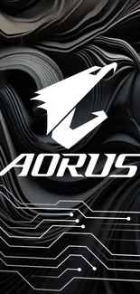 Aorus black and white abstract 3D wallpaper with tech-inspired design.