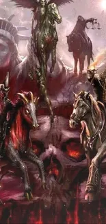 Apocalyptic horsemen ride in dark fantasy art.