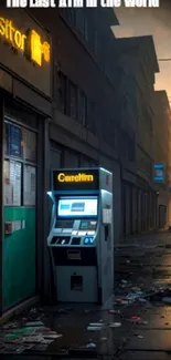 Deserted street with an ATM and moody, dystopian atmosphere.