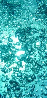 Aqua-hued bubbles in water mobile wallpaper.