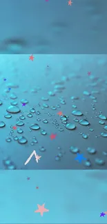 Aqua blue mobile wallpaper with droplets and colorful stars creating a calm vibe.