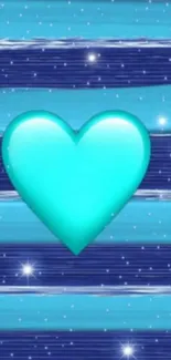 Aqua heart on a starry blue striped background wallpaper.