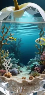 Crystal apple aquarium with tropical fish