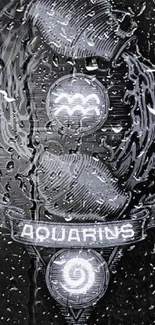 Aquarius symbol with dark artistic design and zodiac elements.