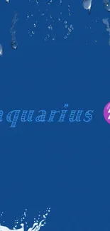 Aquarius zodiac mobile wallpaper with blue background and water details.