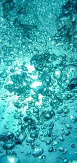 Vibrant aqua underwater bubbles on phone wallpaper.