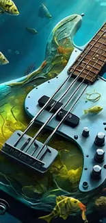 Aquatic-themed guitar music wallpaper with fish.