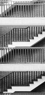 Monochrome staircase architectural design with brick and metal accents.