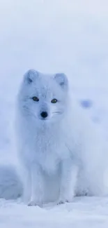 Arctic fox resting on snow in serene winter setting wallpaper.