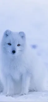 Elegant arctic fox sitting peacefully on a snowy landscape, displaying winter serenity.