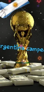 Trophy with money stack and Argentina flag theme.