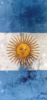 Argentina flag themed wallpaper with sun emblem in blue and white hues.