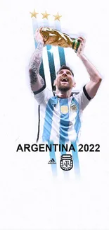 Argentina 2022 football victory mobile wallpaper featuring trophy celebration.