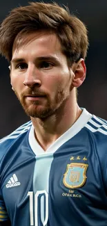 Argentinian football player in blue jersey during a game.