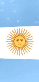 Argentinian flag with sun emblem on blue and white background.