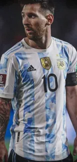 Argentinian football player in action on mobile wallpaper.