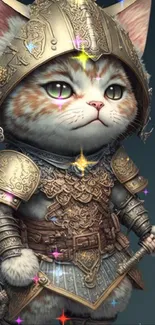 Cute cat in intricate armor standing confidently.