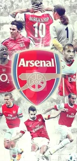 Arsenal football heroes wallpaper with iconic team crest.