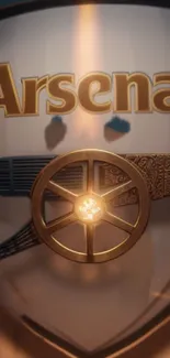 Arsenal logo with golden cannon and shield design.