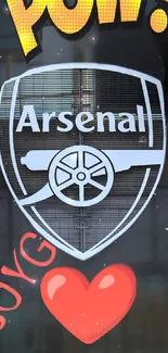 Arsenal shield with heart and words COYG.