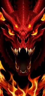 Fiery dragon with blazing fire background.