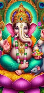 Vibrant Ganesh artwork featuring divine colors and cultural symbolism, perfect for phones.