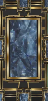 Art Deco geometric wallpaper with metallic elements.