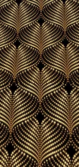 Art Deco mobile wallpaper with gold pattern on black background.