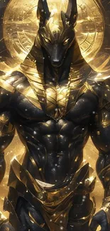 Golden Anubis character art in a regal fantasy setting.