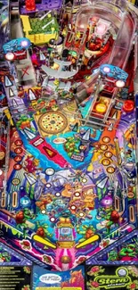 Colorful arcade pinball machine design.