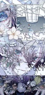 Anime-inspired floral wallpaper with intricate design.