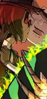 Artistic anime kiss illustration with vibrant colors.