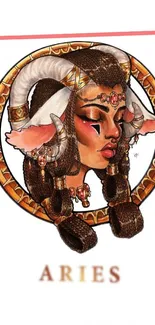 Aries zodiac illustration with brown tones and artistic details.