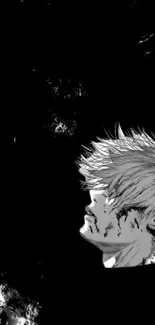 Black and white wallpaper featuring a side portrait with artistic manga style.