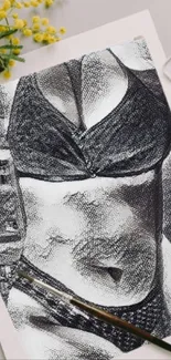 Artistic black and white sketch with elegant lines and minimal design.
