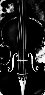 Artistic black and white violin art with creative splashes.