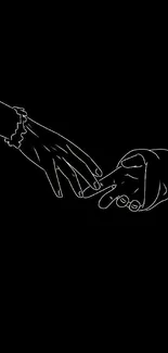 Minimalist drawing of two hands on a black background.